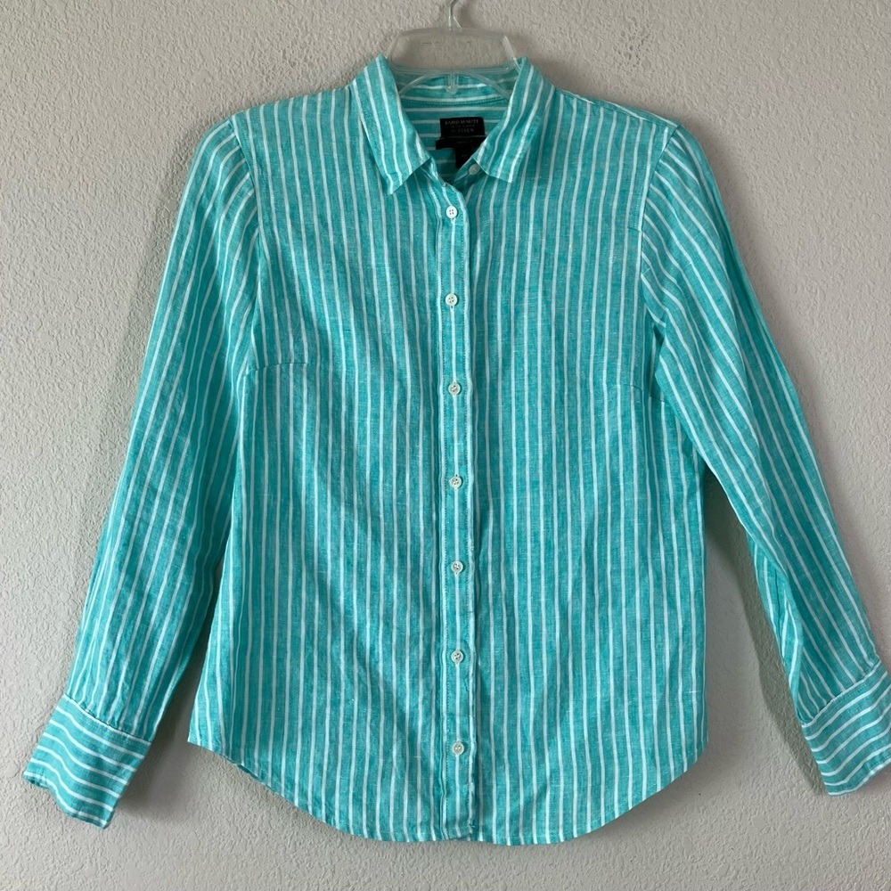 J CREW x BAIRD MCNUTT Irish Linen Button Up Shirt 6P Perfect Fit Preppy Resort - Picture 2 of 10